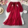 Gentle Style Dress Autumn SpringNew Female French Retro Square Collar Foreign Style Bubble Sleeve Chiffon Dresses