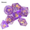 7 шт. фиолетовая рыба, золотой номер, смоляные кубики с острыми краями, многогранные кубики, подходящие для ролевых ролевых игр, настольная игра