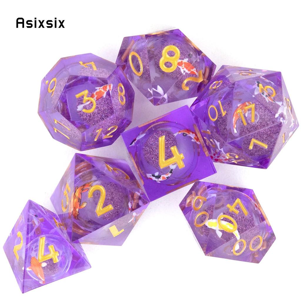 7 шт. фиолетовая рыба, золотой номер, смоляные кубики с острыми краями, многогранные кубики, подходящие для ролевых ролевых игр, настольная игра