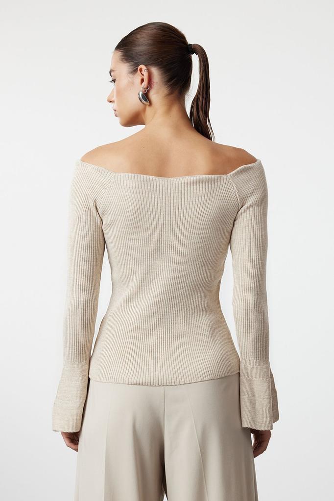 Women's Elegance Style Sweater Stone Carmen Collar Knitwear Sweater