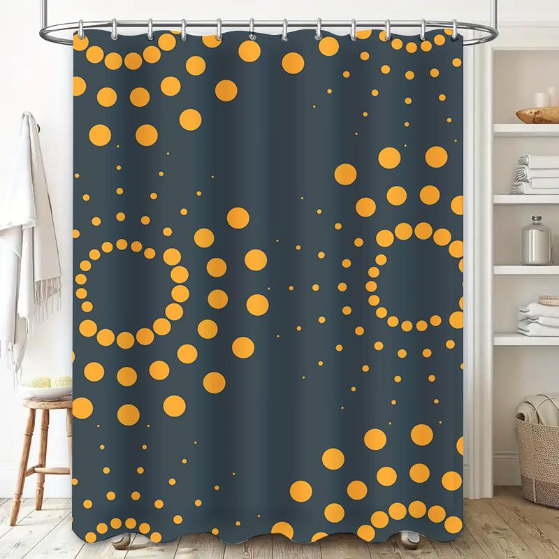 Elegant Yellow Dots Shower Curtain Decor Bathroom Shower Curtain Gray Waterproof Fabric with Hooks Modern Design for Bathrooms H