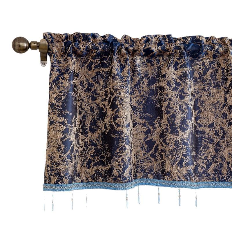 Floral Jacquard Short Curtain Kitchen Window Farmhouse Style Decorative Sheer Panel In Black Gray Brown Red Navy