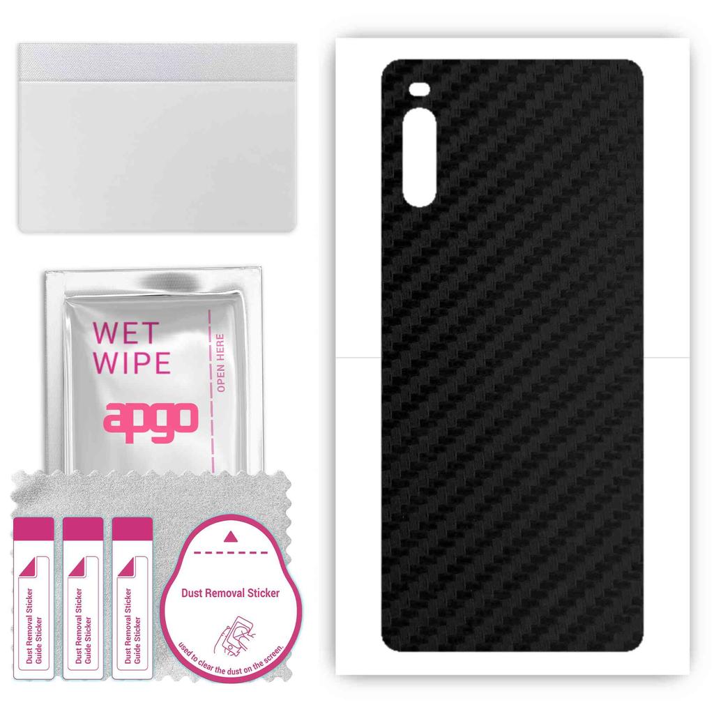 apgo Protective Skin Sticker for the Back Compatible with Sony Xperia L4, Wrap Film, Foil, Vinyl - Pattern Carbon Black