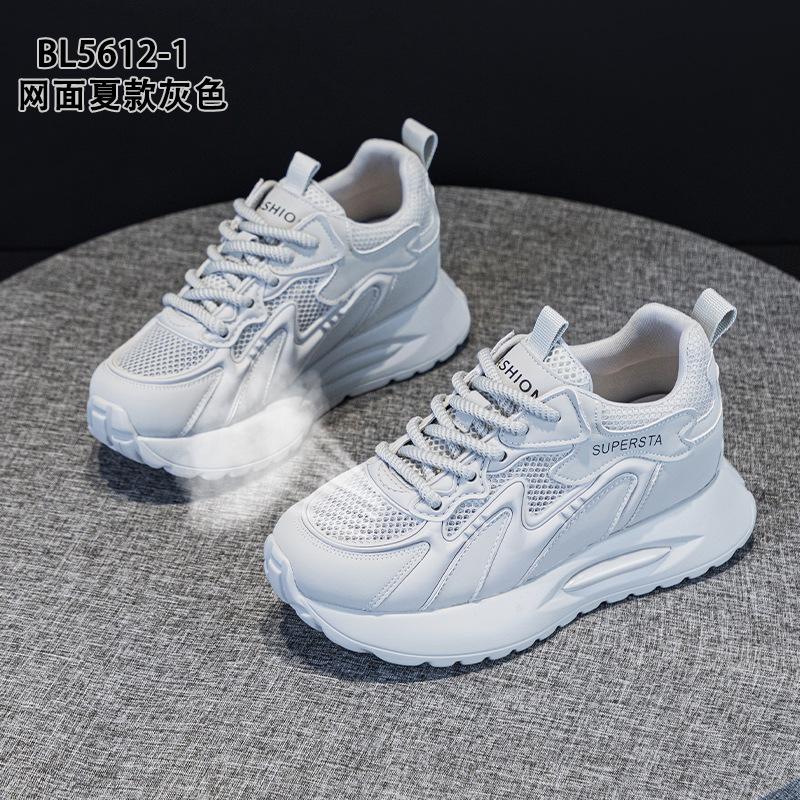 Leather platform dad shoes spring and summer new mesh breathable inner height increase casual Forrest Gump shoes