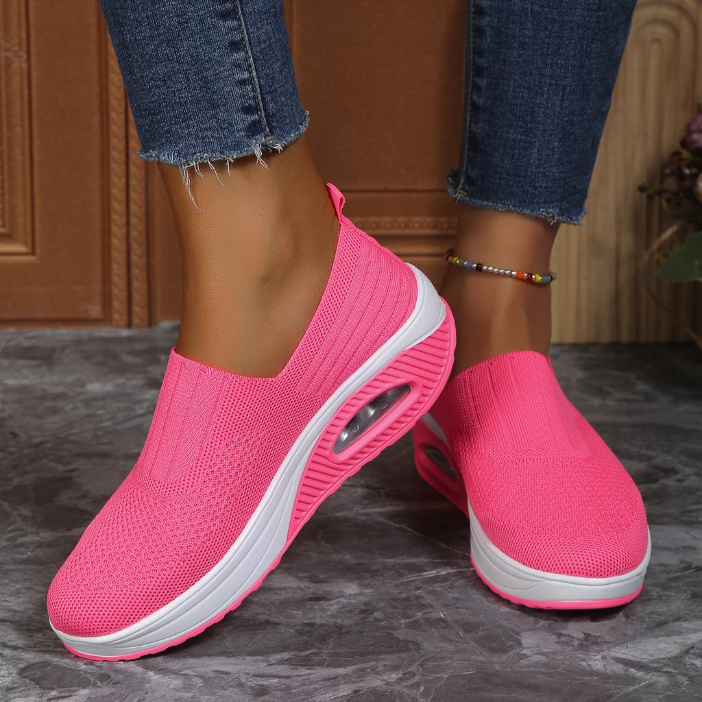 Новые большие размеры, дышащие и легкие женские туфли на воздушной подушке, спортивная и прогулочная обувь на высокой платформе, летающие плетеные туфли-качалки