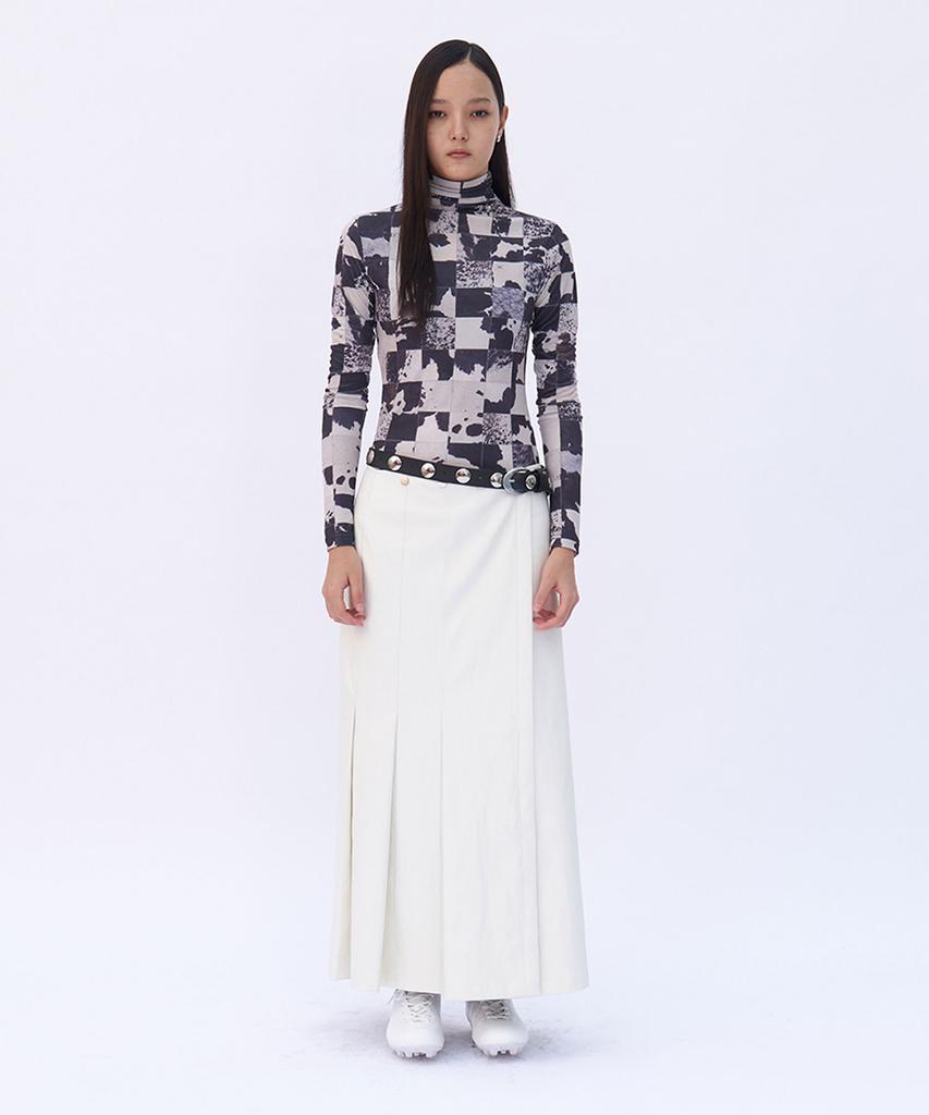 Yunse Asymmetrical Pleated Skirt (White)