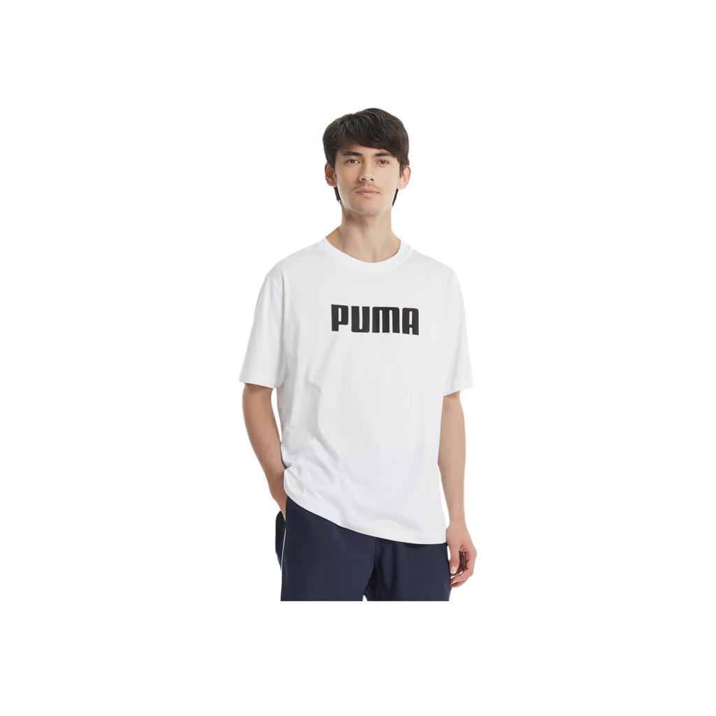 Puma Удобная однотонная футболка с коротким рукавом и принтом логотипа для мужчин, белая 690237-02