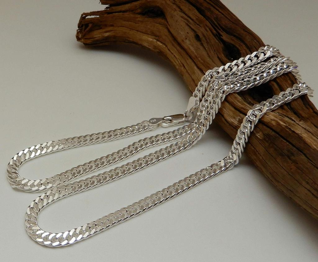 Стерлинговое Серебро 925 Кубинская Цепь Толстая Двойная Кубинская Серебряная Толстая Цепь Толстая Кубинская Звеньевая Цепь Серебряная Кубинская Цепь [100-балльный рынок] Ожерелье, Мужское