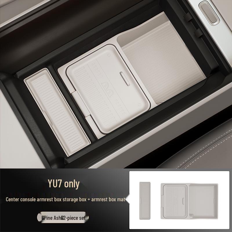 Dual-Layer Silicone Organizer with Mat for Yu7 Center Console Armrest Box
