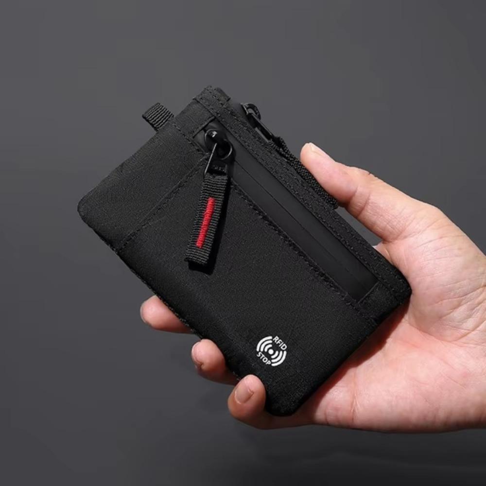 Мужские кошельки RFID держатель для кредитных карт Роскошный нейлоновый тонкий кошелек на молнии Чехол для ключей и карт Мужской кошелек для мелочи с карабином