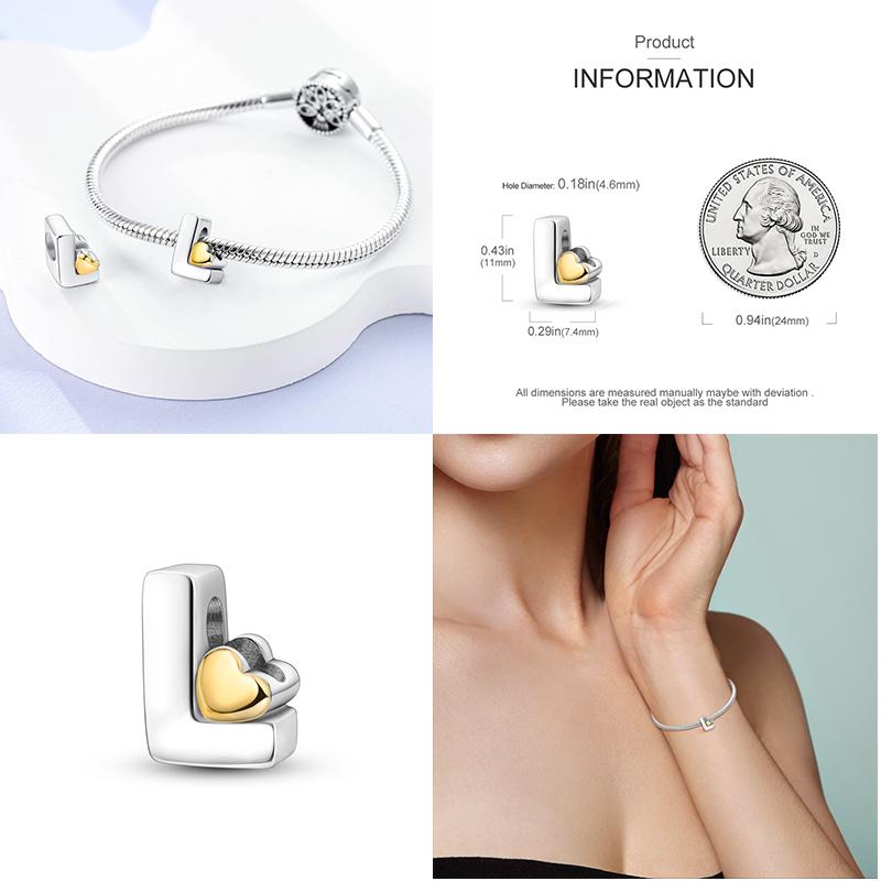 Новый 26 AZ Алфавит Бусина S925 Стерлингового Серебра Сердце ЛЮБОВЬ Письмо Шарм Подходит Оригинальный Браслет CZ Циркон Бисер Ювелирные Изделия