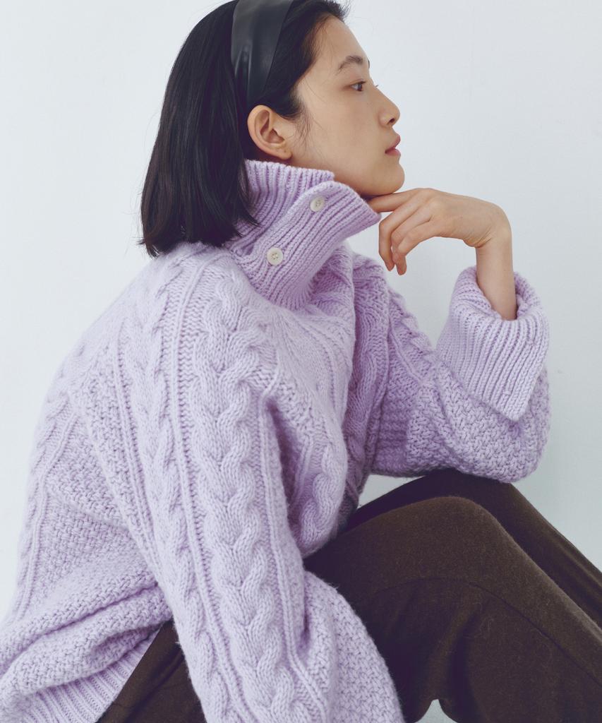 CITTA Wool Made Button High-Neck Grandma Kint_Ctk248(Lavender)