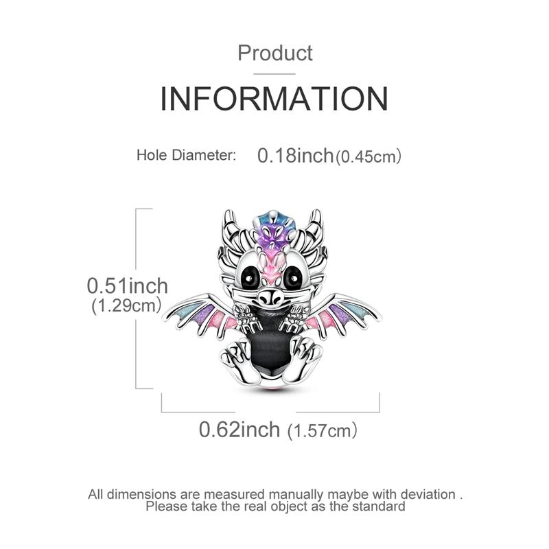 925 Silver Cute Fire Dragon Beads Colorful Heart Lover Family Charms Dangle Fit Bracelet DIY Jewelry Making Gifts