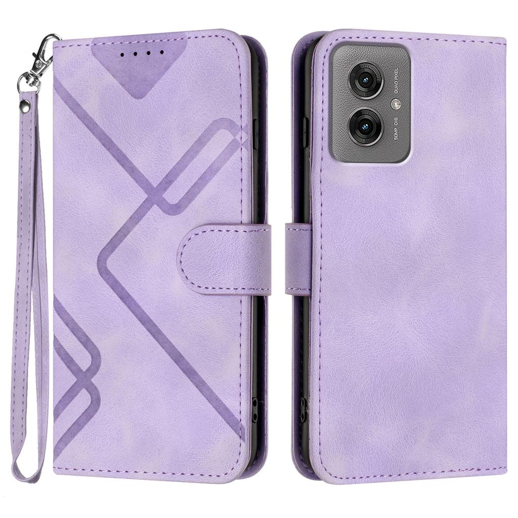 For Motorola Moto G55 5G Wallet Case Line Imprinted PU Leather Phone Cover with Strap