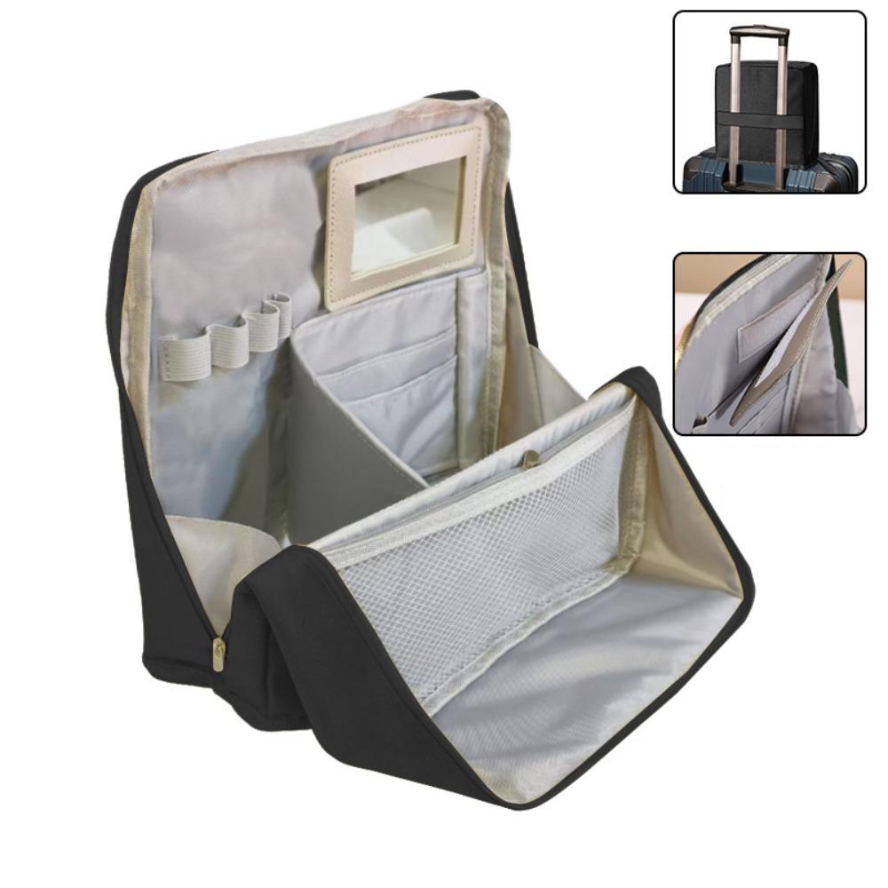 Large Capacity Vertical Makeup Bag Standable Multi-Compartment Skincare Storage Bag with Mirror Partitioned Cosmetic Organizer