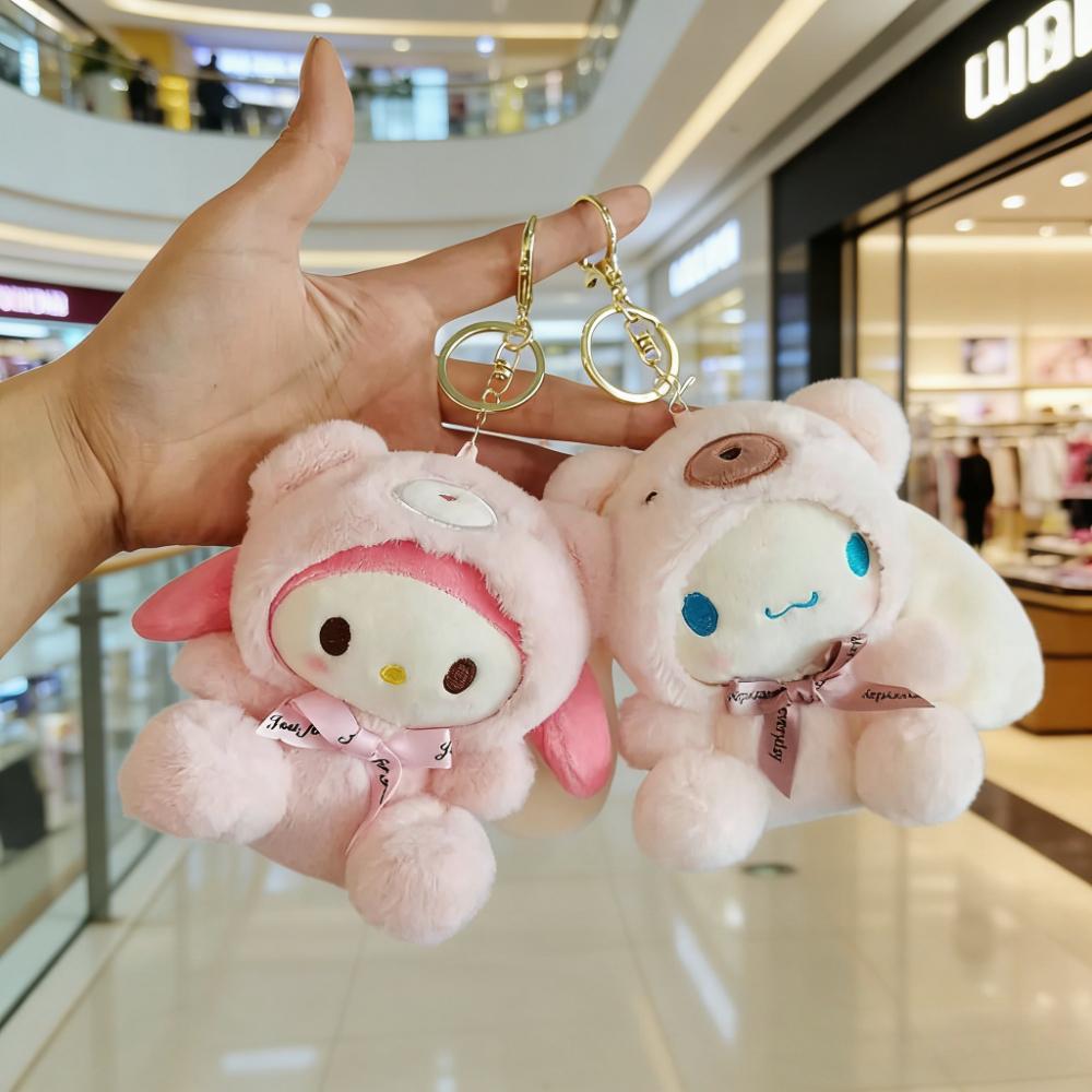 Sanrio Plush Keychain Hello Kitty Bag Pendant Kuromi Cinnamoroll Cartoon Pendant Backpack Decor Toy Gifts for Kids & Girls