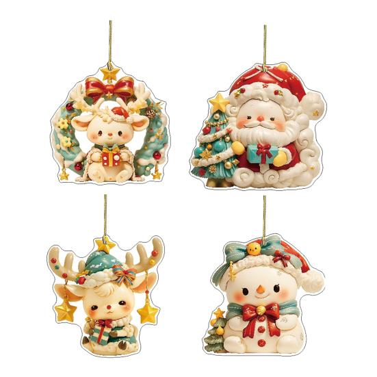 Рождественский автомобильный брелок 2D акриловый брелок Санта Олень Автомобильное зеркало Подвесное украшение Праздничный декор