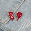 2Pcs/Set Broken Red Heart Brooches Cartoon Enamel Pins Metal  Custom Button Denim Jackets Badges Jewelry For Couple Friends Gift