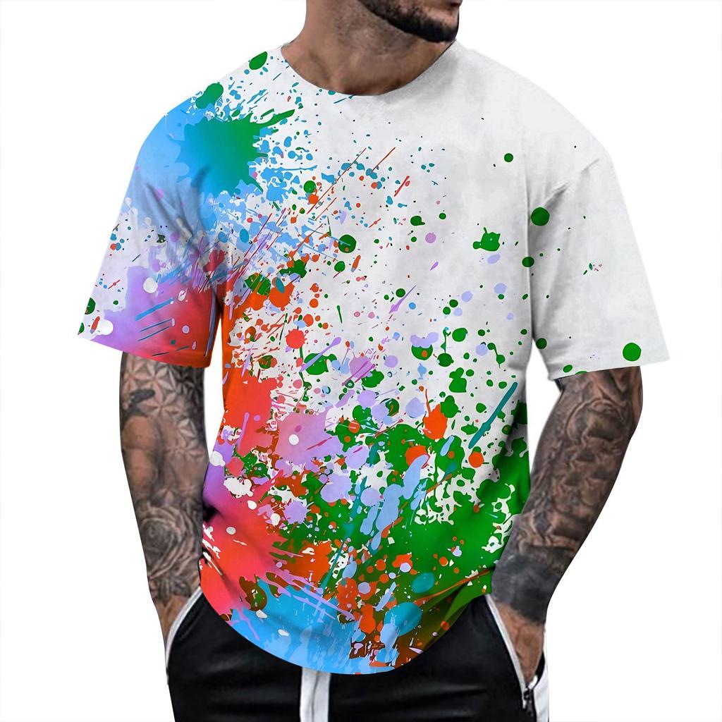 Summer Fun 3D Pattern Tie Dyeing T-shirt Color Painting 3D Printing Men's T-shirt Short Sleeve Top