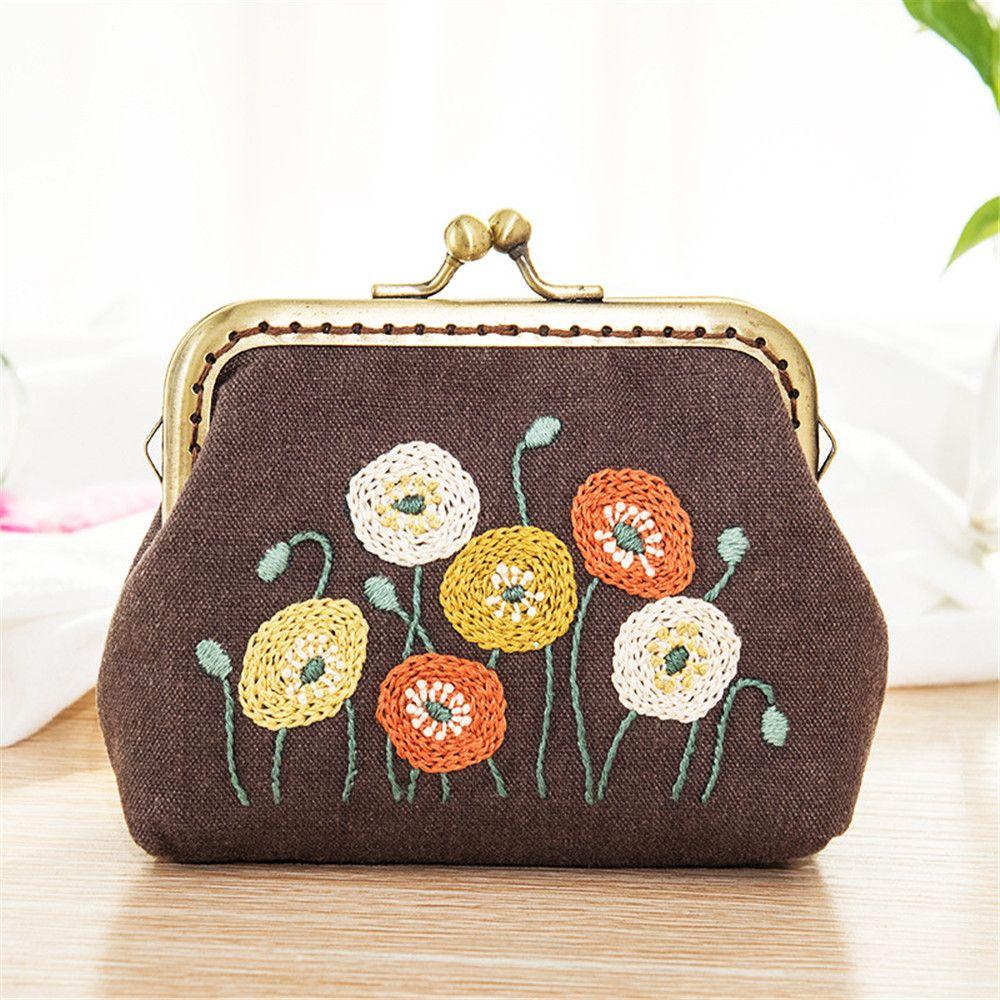 Gift Handmade DIY Crafts Cross Stitch Embroidery Starter Kit Coin Purse Wallet Flower Patterns