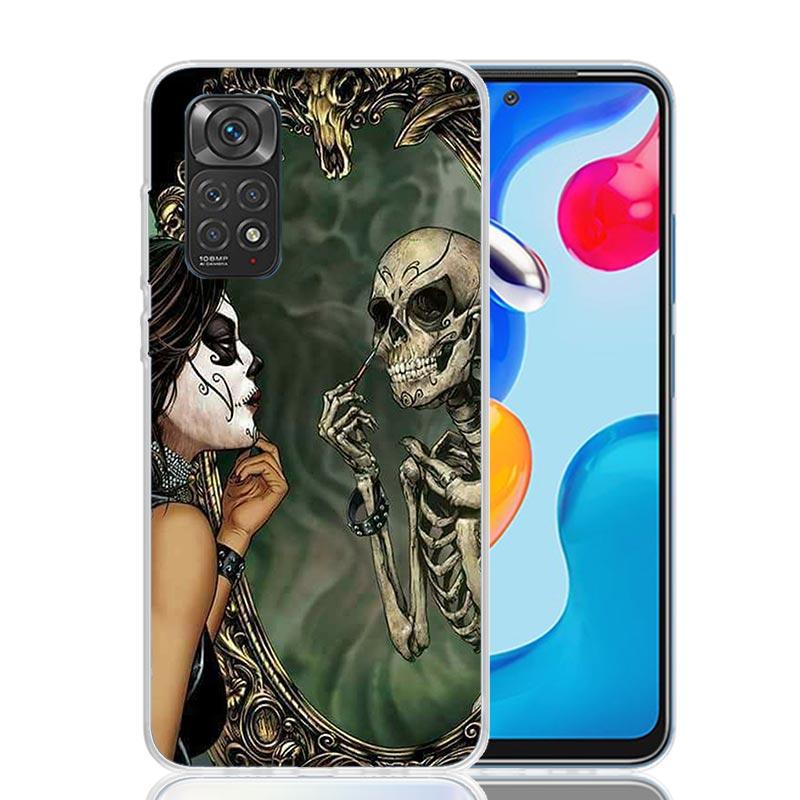 Catrina Beautiful Rose Girl Skull Phone Case For Xiaomi Redmi Note 14 13 14S 12S 12 11S 11T 11E Pro Plus 10S 10 9S 9 Art Customi