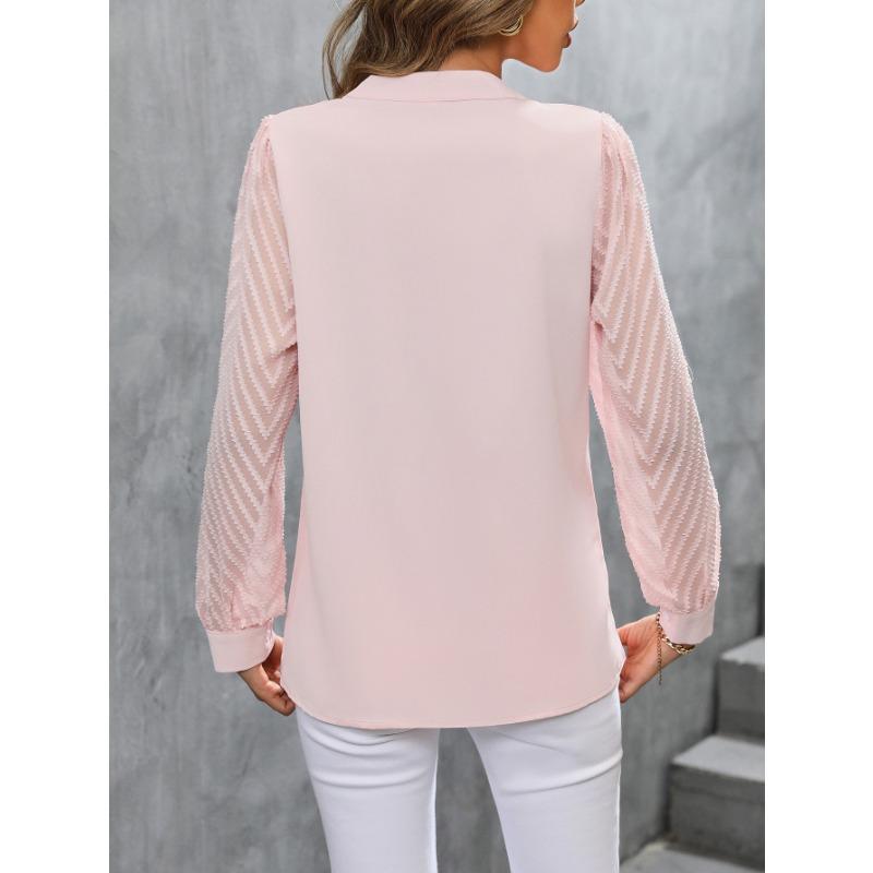 Spring and Autumn Women's Shirt Blouse Fashion Splicing Solid Color Blouse Long Sleeve Tops