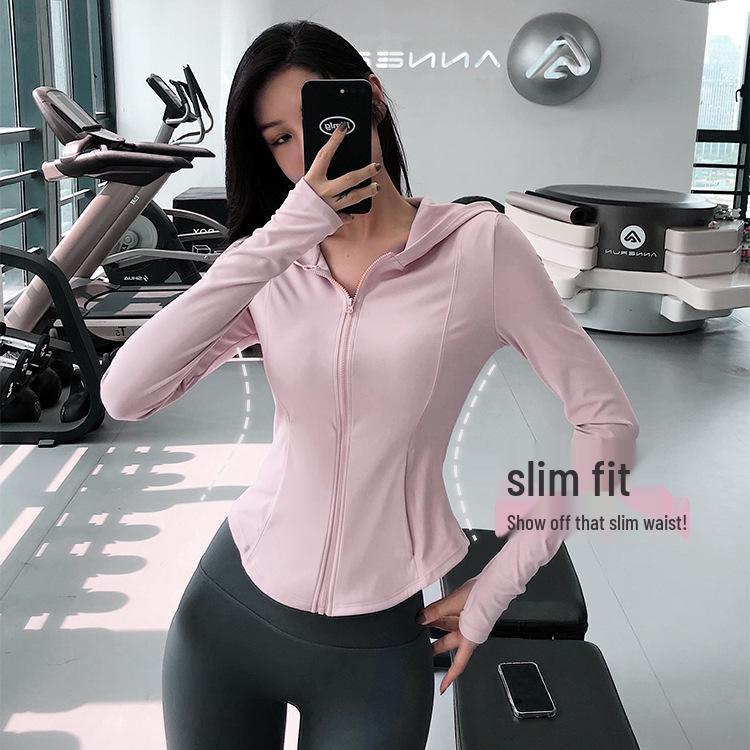 Женская утягивающая куртка для йоги с капюшоном – эластичный кардиган на молнии для бега и фитнеса