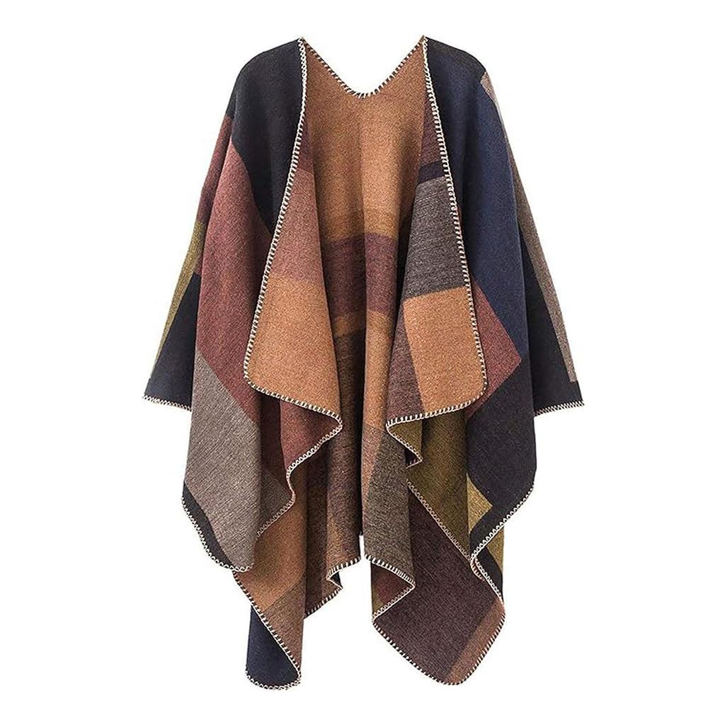 Women Winter Warm Oversized Printing Blanket Cape Wraps Shawl Cardigans