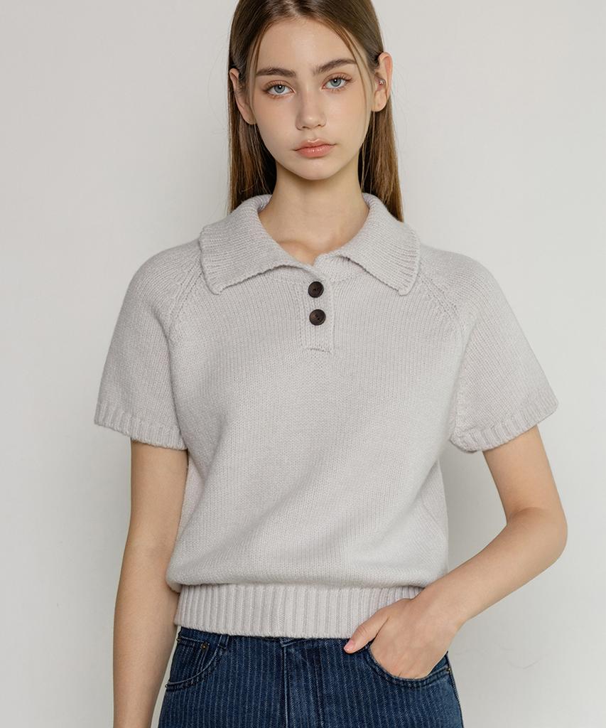 NON AND NON Symbol Label Two-Button Collar Knit_Nfkn6549 (Gray)