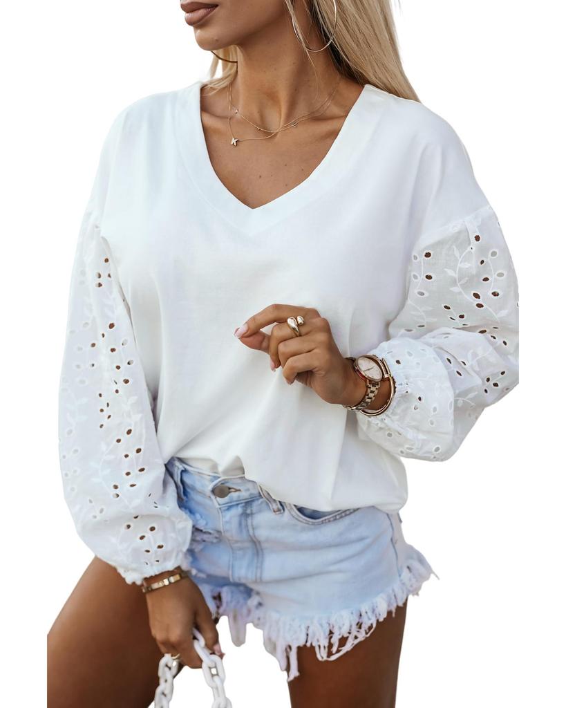 Azura Exchange Блузка с вышитыми лоскутными рукавами и буфами