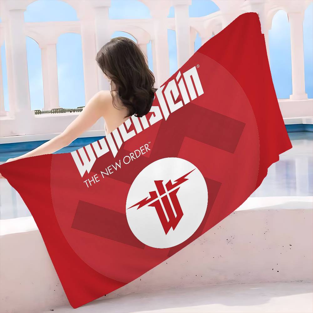 Wolfenstein Микрофибра Печатное Пляжное Полотенце Альпинизм Йога Пляж Плавание Бег Впитывающее Мягкое Полотенце