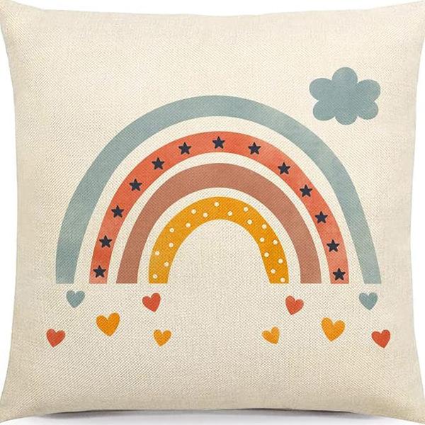 Modern Minimalist INS Rainbow Pillowcase Fresh Printed Linen Cushion Pillowcase Living Room Sofa