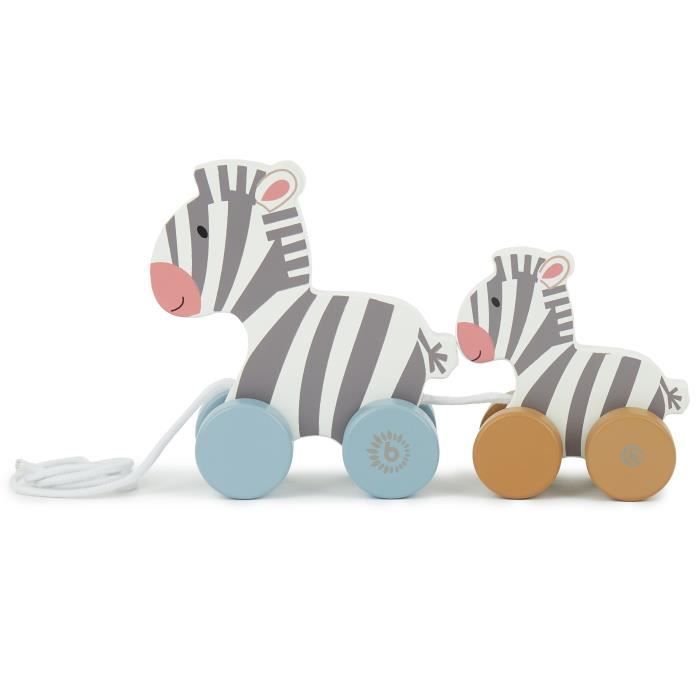 Zèbres à tirer en bois - bieco - jouets à tirer - animaux à tirer - 8 roues en bois