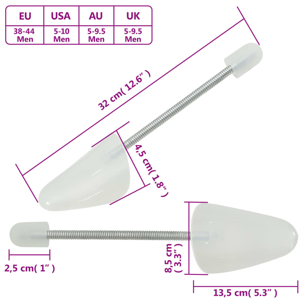Shoe Trees with Spiral Spring 5 Pairs White EU Size 38 44 Plastic