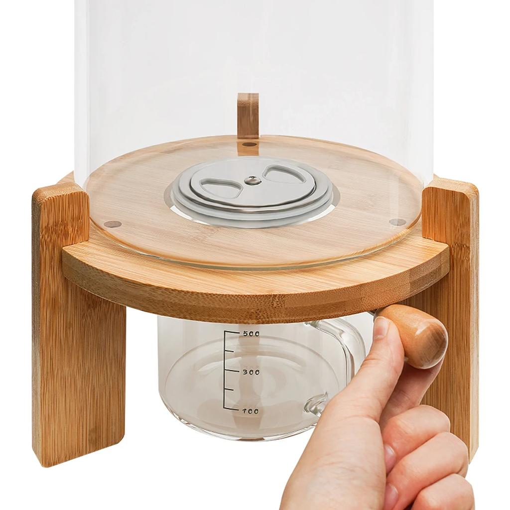 Диспенсер для риса 5 л Стеклянный контейнер для хранения продуктов для кухонной кладовой, с герметичной крышкой, мерным стаканом и деревянной подставкой
