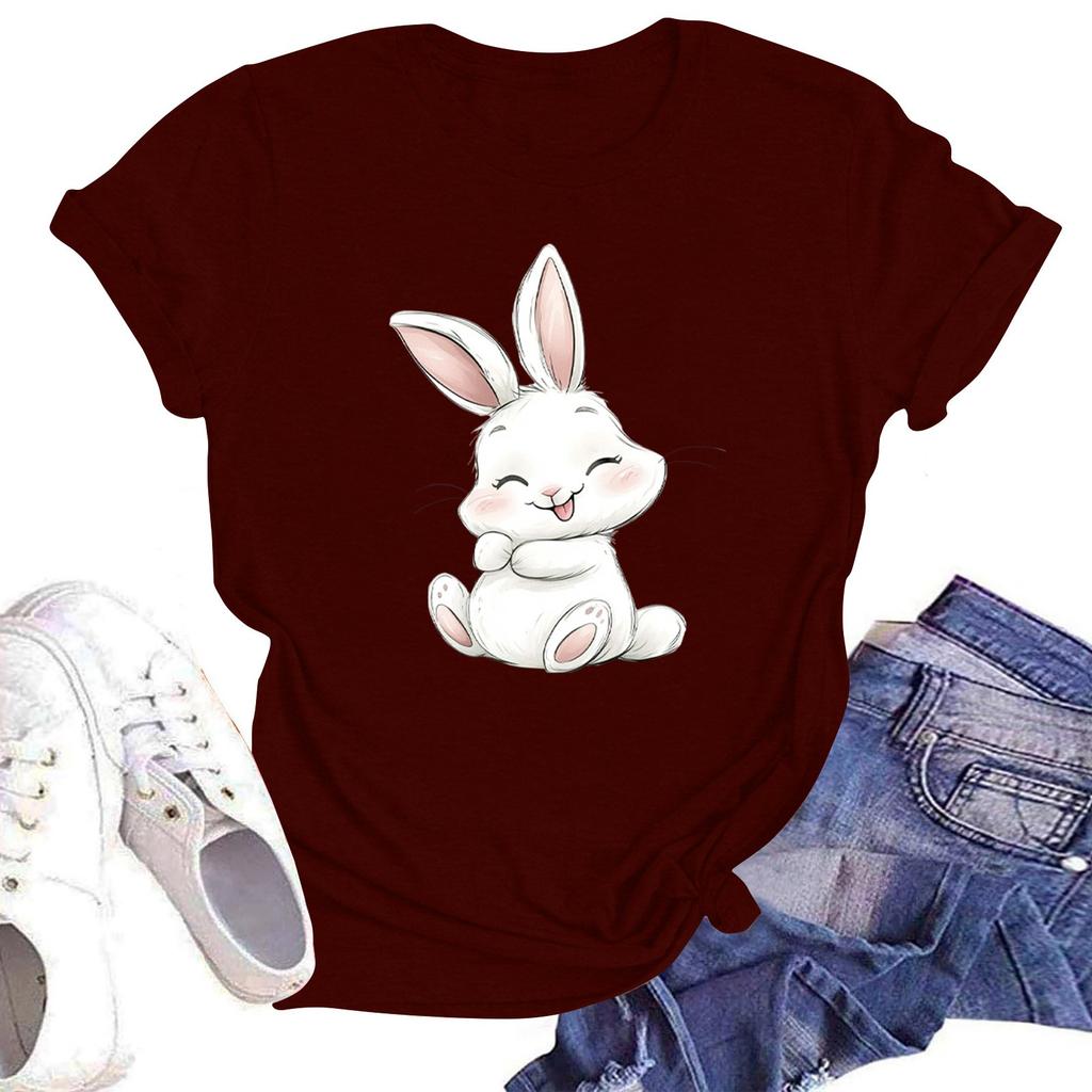 Women's Round Neck Casual Printed Short-sleeved T-shirt Top