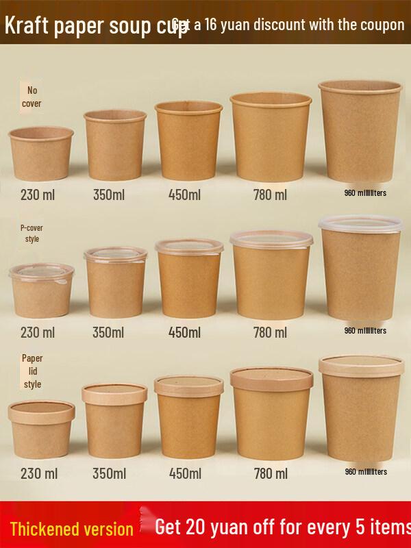 Disposable Kraft Paper Takeaway Food Container with Lid