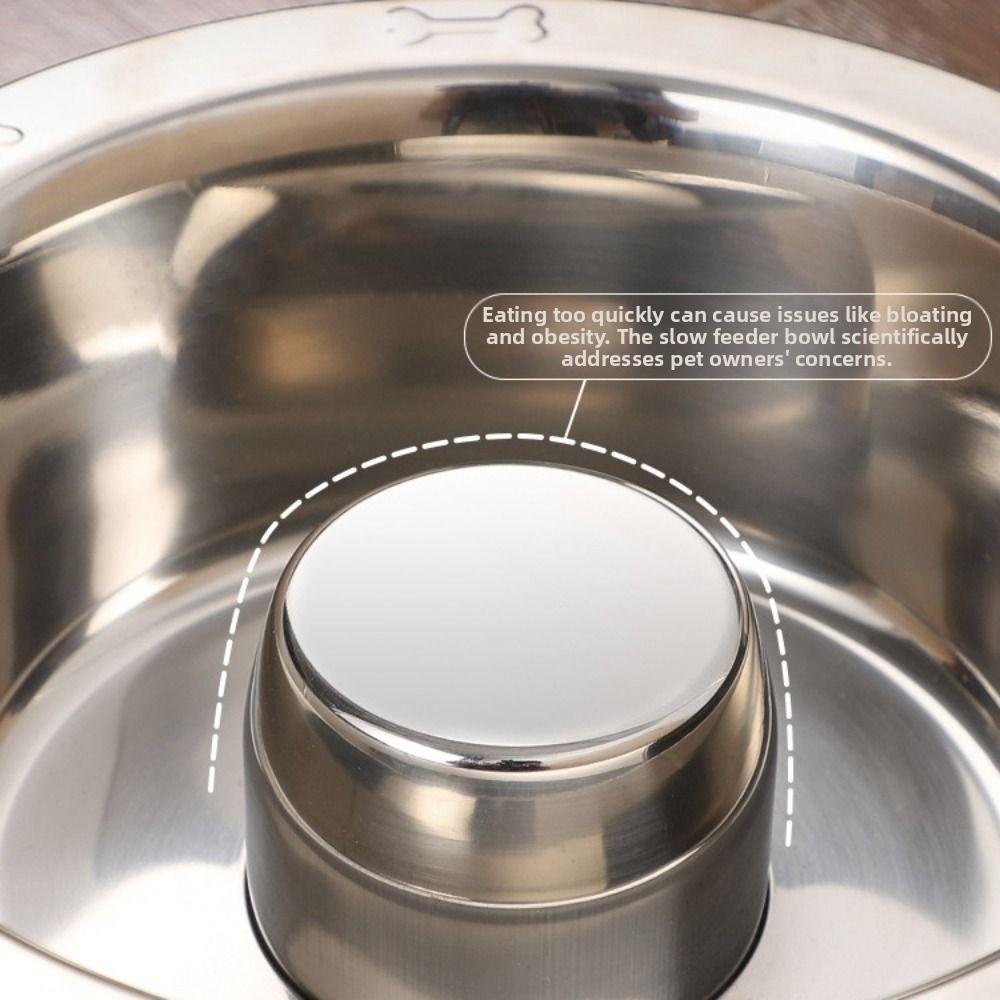 Stainless Steel Pet Slow Feeder Bowl Durable Easy Clean Cat Food Dish Anti-Choke Anti-Slip Dog Water Bowl for Cat Dog