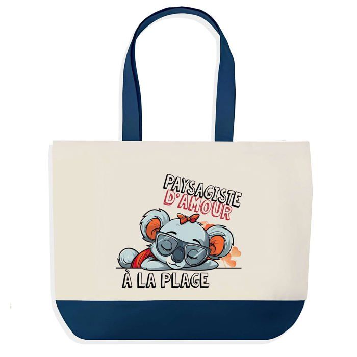 Tote bag - PLANETEE - Sac shopping fond bleu Paysagiste Koala à la Plage - Coton 40x45 cm - Grand format - Fabriqué en France