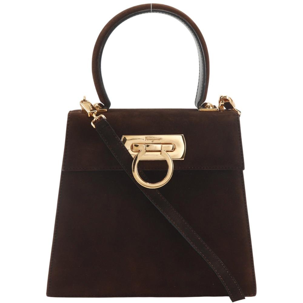 Salvatore Ferragamo Gancini Handbag 2WAYShoulder Brown Suede Women Used