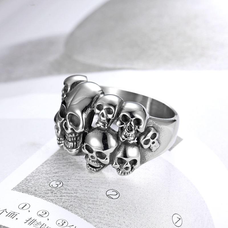 Серебряное кольцо S925, мужское кольцо с несколькими черепами, кольцо с черепом в стиле мотоцикла, ретро-кольцо
