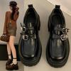 Маленькие кожаные туфли женские новые британские на платформе на толстом каблуке увеличивающие рост одинарные туфли весна