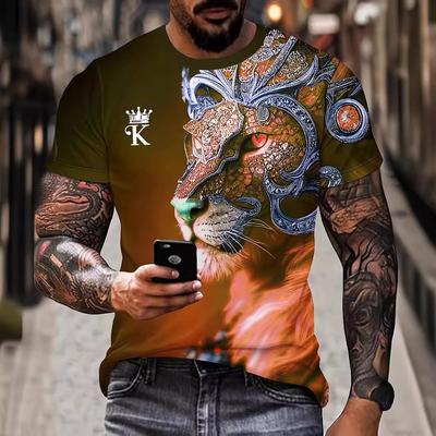 Повседневная футболка, модная футболка большого размера с круглым вырезом и крутым цифровым принтом в виде животных для комфорта