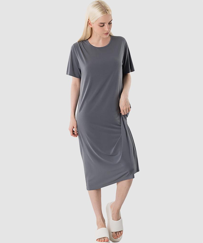 Armedes Women'S Loose Fit Short Sleeve Long Dress Ar-314