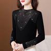 2025 Autumn/Winter Black Slimming Semi-High Neck Fan-Shaped Hotfix Fashion Top for Women
