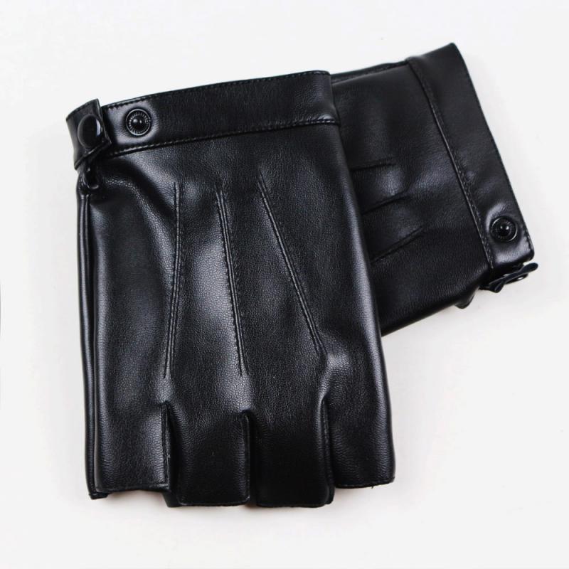 Женские черные перчатки без пальцев из искусственной кожи, однотонные женские теплые перчатки с половинным пальцем для вождения, мужские перчатки в стиле панк