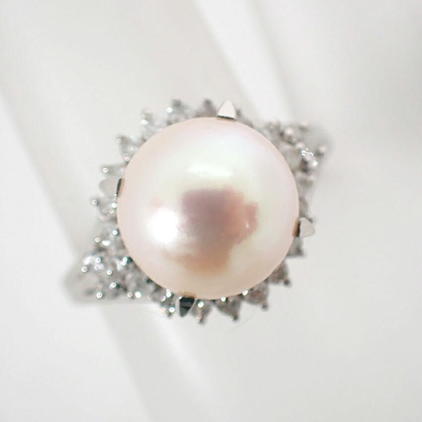 [Used] Pt900 Akoya Pearl/Diamond Ring / Size 11 / j12-7