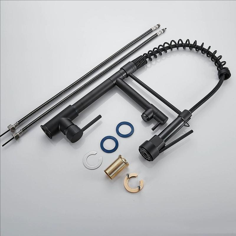 Chrome Spring Kitchen Faucet Pull Down Dual Spouts 360 Swivel Handheld Shower Kitchen Mixer Crane Hot Cold 2 Outlet Spring Taps