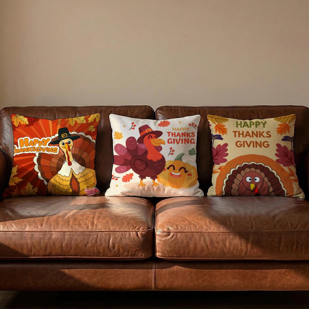 Thankful Festival Turkey Cushion Cover Soft Reversible Durable Pillow Cover MultiScene Use for Home Car Daily Comfort