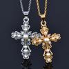 Stainless Steel Cross Pendant Imitation Pearl Rhinestone Choker Necklace for Women Gifts